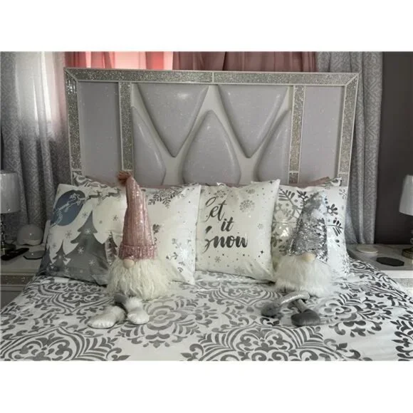 Set of 4, Christmas Decorations Silver and White Christmas Pillow Covers 18x18" - Picture 2 of 9